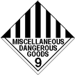Group 9 - Hazardous substances that do not fall into the other categories, example - asbestos, air-bag inflators, self inflating life rafts, dry ice. symbol_9